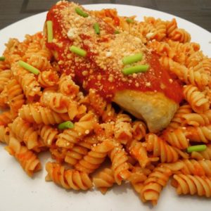 Baked chicken and rotini