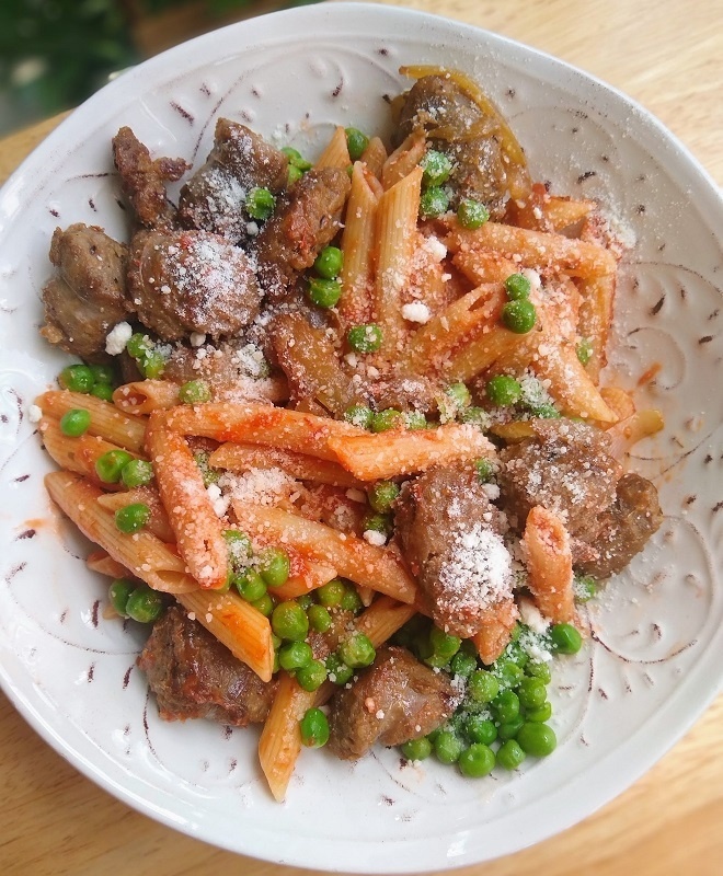 pasta with sausage and peas