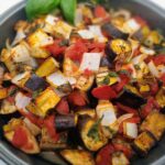 roasted eggplant with tomatoes and onions