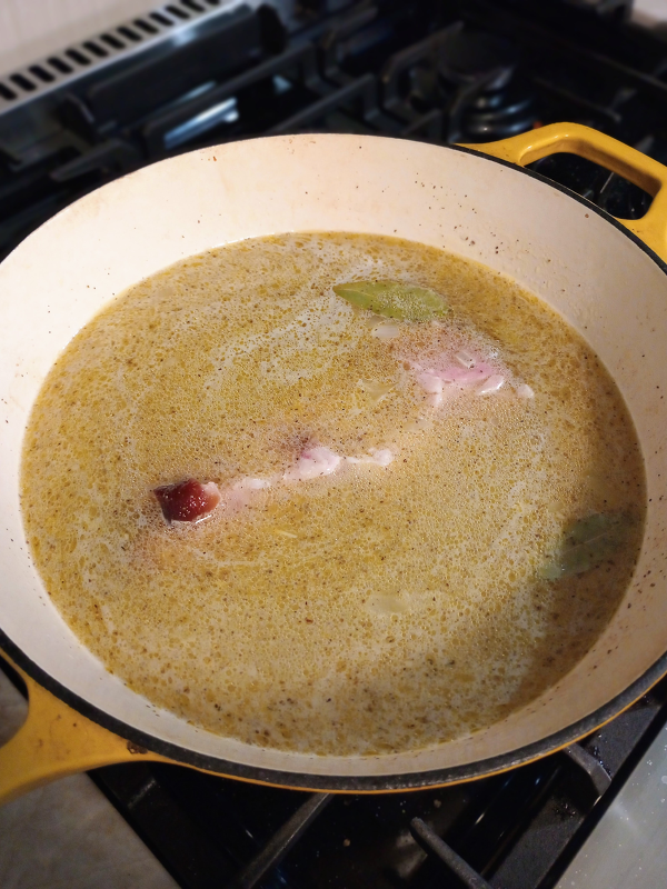 Pea and Ham Soup: Bring to Simmer