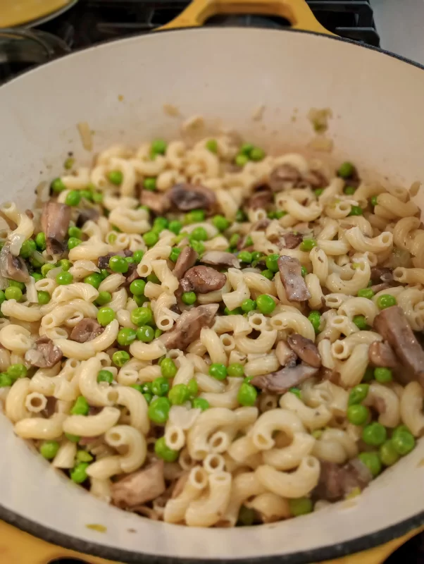 Peas and Mushrooms Pasta Finished In Pot