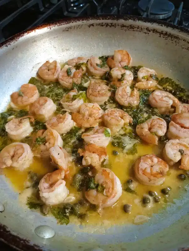 Shrimp Piccata Recipe skillet just shrimp