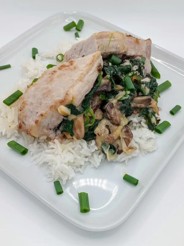 Spinach and Mushroom Stuffed Pork Chops Feature Image