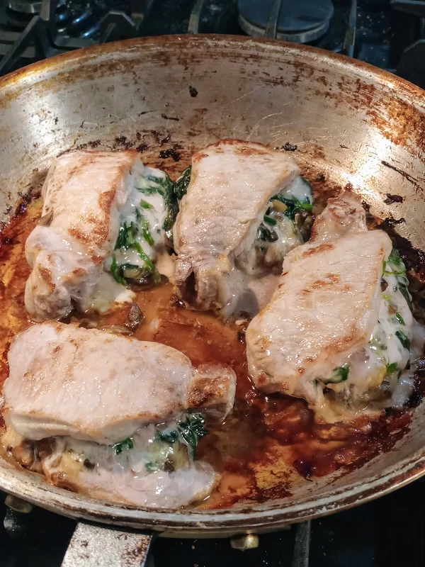 Spinach and Mushroom Stuffed Pork Chops Finished Dish