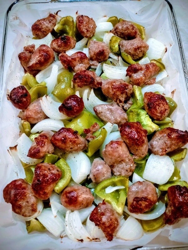 Italian sausage sheet pan dinner pan finished